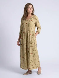 Irinae - Florales Maxikleid mit weichem Griff – Buttergelb
