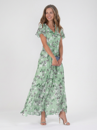 Ismeria | Florales Chiffon Maxikleid – Grün