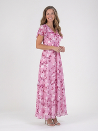 Ismeria | Florales Chiffon Maxikleid – Rosa