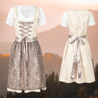 Damen Traditionell Bayerisches Oktoberfest Dirndl Kleid – Beige/Creme
