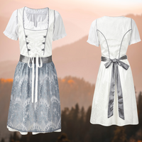 Damen Traditionell Bayerisches Oktoberfest Dirndl Kleid – Weiß/Hellblau