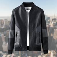 Alvin | Herren Lederjacke mit Patchwork und Reißverschlusstaschen – Noir