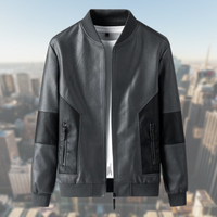 Alvin | Herren Lederjacke mit Patchwork und Reißverschlusstaschen – Gris