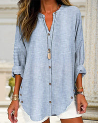 Kristin | Elegante gestreifte Bluse mit V Ausschnitt – Blau