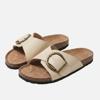 Agnes | Damen Kunstleder Pantoletten Korkfußbett – Kork Pantoletten Komfort – Cream White