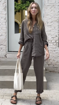 Yara - Leinen-Kombi-Set aus Hemd und Hose – Grau