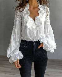 Briseis - Spitzenbluse mit langen Ärmeln – Weiß