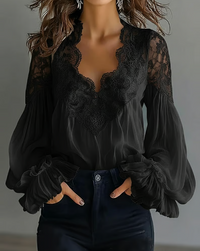 Briseis - Spitzenbluse mit langen Ärmeln – Schwarz