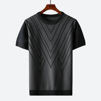 Herren Texturierter Strick T-Shirt – Schwarz