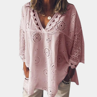 Elegante Damen Spitzenbluse mit V-Ausschnitt - Luftig & Leicht – Rosa