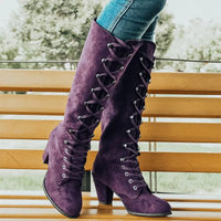 Langer Damen-Stiefel mit hohem Absatz – Lila