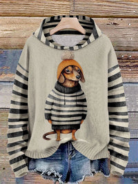 Kuscheliger Damen-Kapuzenpullover mit niedlichem Hundemotiv – Schwarz