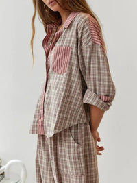 Damen 2-teiliges Pyjama-Set aus Baumwolle - Weich & Atmungsaktiv – Braun