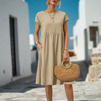 Naomi Sommerkleid | Elegantes fließendes Sommerkleid kurzärmelig für den Sommer – Beige