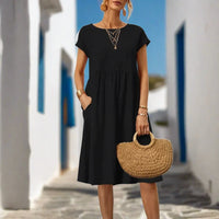 Naomi Sommerkleid | Elegantes fließendes Sommerkleid kurzärmelig für den Sommer – Schwarz