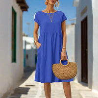 Naomi Sommerkleid | Elegantes fließendes Sommerkleid kurzärmelig für den Sommer – Blau