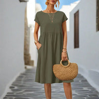 Naomi Sommerkleid | Elegantes fließendes Sommerkleid kurzärmelig für den Sommer – Grün