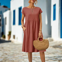 Naomi Sommerkleid | Elegantes fließendes Sommerkleid kurzärmelig für den Sommer – Orange