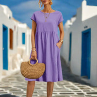Naomi Sommerkleid | Elegantes fließendes Sommerkleid kurzärmelig für den Sommer – Lila