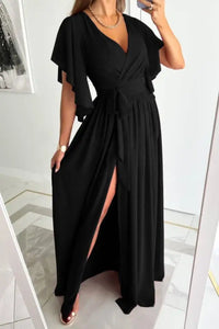 Damen Elegantes Cocktailkleid mit V-Ausschnitt und Raffung – Schwarz