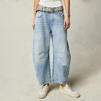 Damen Knopfverschluss Baggy Jeans – Hellblau