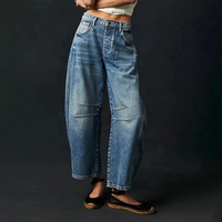Damen Knopfverschluss Baggy Jeans – Dunkelblau