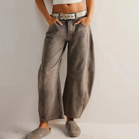 Damen Knopfverschluss Baggy Jeans – Braun