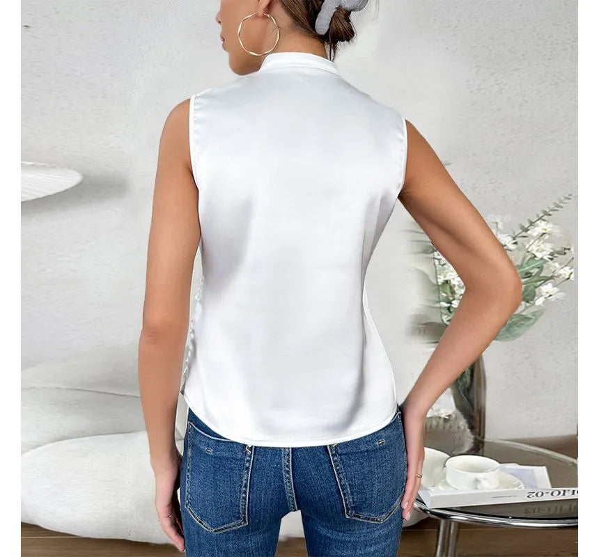 Blusentop für Damen - Ärmellose Bluse mit Stehkragen für Sommer