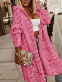 Lange Strickjacke Damen Mit Kapuze, Oversize Cardigan Für Herbst & Winter, Grobstrick, Gemütlich, Modisch – Rosa