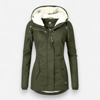 Wasserdichte Winterjacke für Damen mit Kapuze – Olivegrün