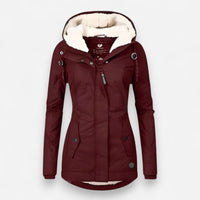 Wasserdichte Winterjacke für Damen mit Kapuze – Burgunder