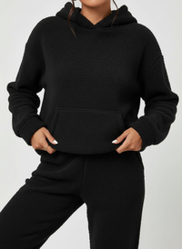 Weiches Lounge Set für Damen mit Hoodie – Schwarz