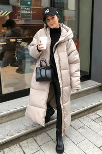 Langer Steppmantel für Damen im Oversize Form – Beige