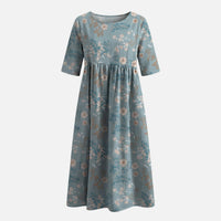 Gertrude | Damen Langes Baumwollkleid Gummizug-Taille – Baumwoll Maxi Alltagskleid – Himmelblau