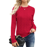 Seykahlah | Solider Strickpullover mit Rundhalsausschnitt, vielseitiger Pullover mit langen Ärmeln und hohlem Ausschnitt – Rot