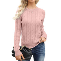 Seykahlah | Solider Strickpullover mit Rundhalsausschnitt, vielseitiger Pullover mit langen Ärmeln und hohlem Ausschnitt – Rosa