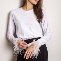 Lara | Stilvolles Feder Langarmshirt – Weiß