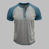 Henley T-Shirt für Herren – Leichtes Sommer T-Shirt mit Knopfleiste – Blau-Hellgrau