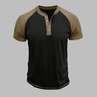 Henley T-Shirt für Herren – Leichtes Sommer T-Shirt mit Knopfleiste – Khaki-Schwarz