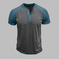 Henley T-Shirt für Herren – Leichtes Sommer T-Shirt mit Knopfleiste – Blau-Dunkelgrau