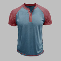 Henley T-Shirt für Herren – Leichtes Sommer T-Shirt mit Knopfleiste – Rot-Blau