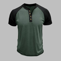 Henley T-Shirt für Herren – Leichtes Sommer T-Shirt mit Knopfleiste – Schwarz-Grün