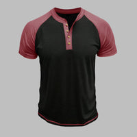 Henley T-Shirt für Herren – Leichtes Sommer T-Shirt mit Knopfleiste – Rot-Schwarz