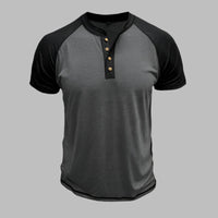 Henley T-Shirt für Herren – Leichtes Sommer T-Shirt mit Knopfleiste – Schwarz-Dunkelgrau