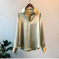 Laura | Elegantes Langarmshirt aus Seide – Grau-Grün