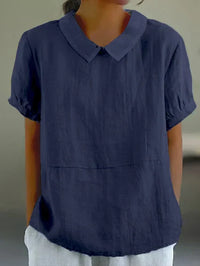 Sommerbluse für Damen – Luftiges Kurzarmhemd mit klassischem Kragen – Marine