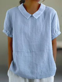 Sommerbluse für Damen – Luftiges Kurzarmhemd mit klassischem Kragen – Blau