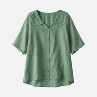 Zarah | Damen Leichte Sommer Leinenbluse Muschelkragen Lockere Passform – Muschel Bluse – Grün