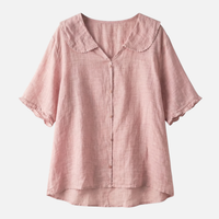 Zarah | Damen Leichte Sommer Leinenbluse Muschelkragen Lockere Passform – Muschel Bluse – Rosa
