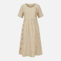 Quirina | Damen Leinen-Midikleid Knopfleiste – Leinen Midi Kleid Knöpfe Sommer – Apricot